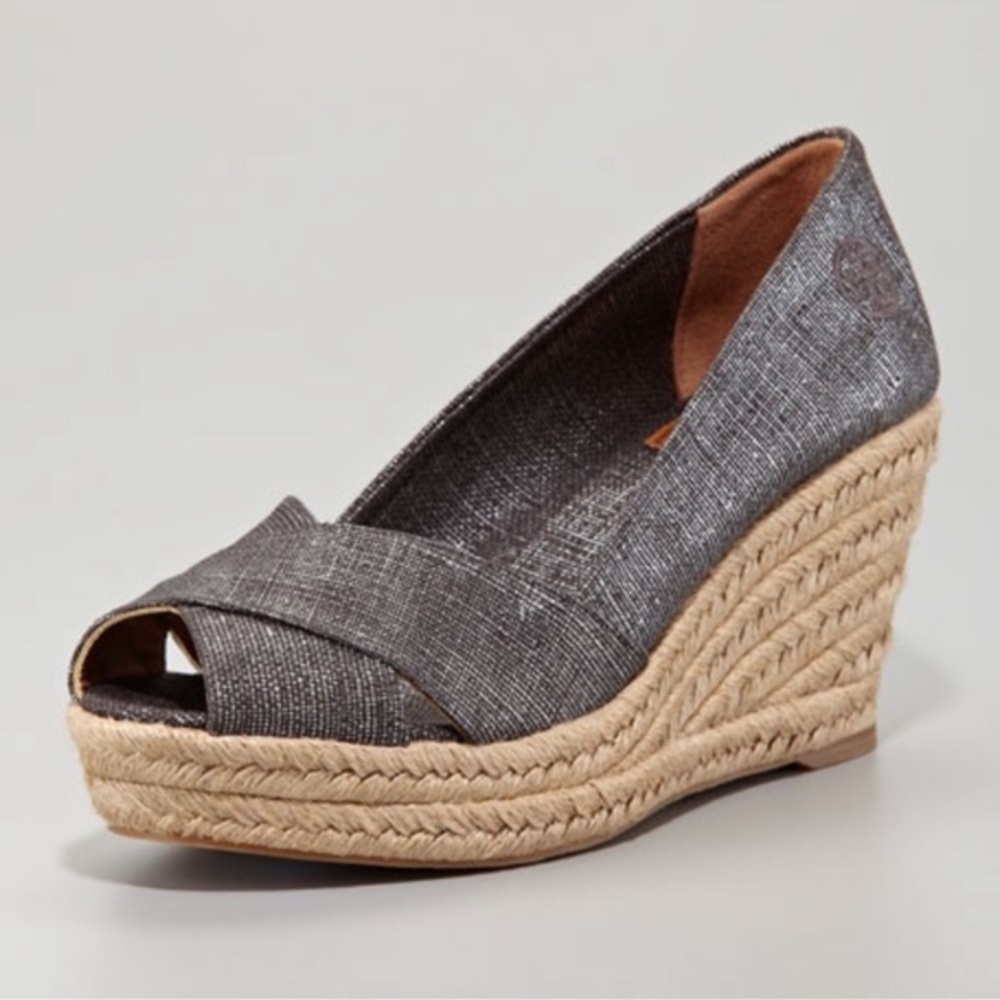 TORY BURCH FILIPA CANVAS ESPADRILLE SHOES WEDGE LOGO 8